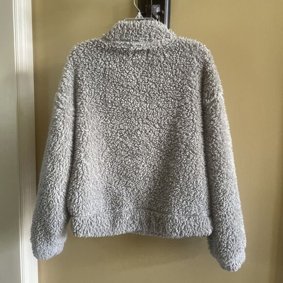 ivory ella sherpa 1/4 zip grey pullover sweatshirt women's medium - Picture 6 of 12